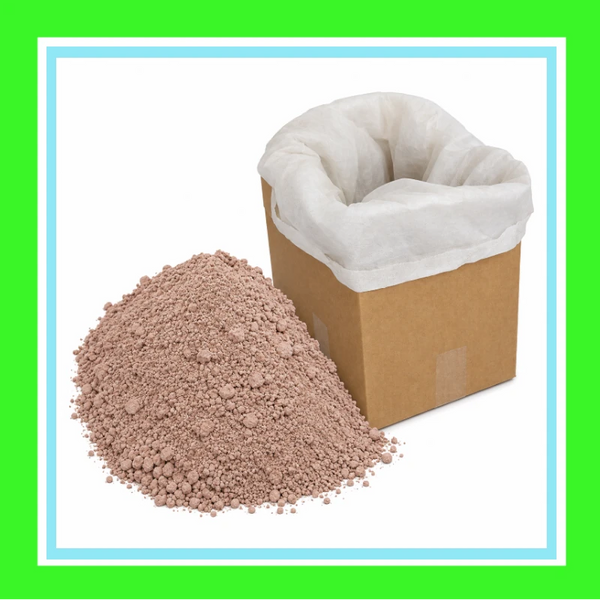 Fine bentonite clay beside a lined box