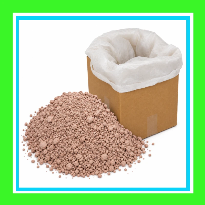 Bentonite clay granules beside a lined box